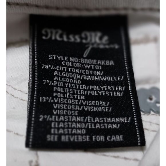 MISS ME: White Jeans with Zipped Back Pockets/Easy Ankle Skinny, Woman Size 26 - Picture 7 of 8